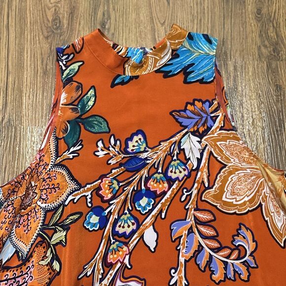 Anthro Maeve Dress Womens Medium Larkhill Orange Floral 100% Silk Swing Midi - Picture 9 of 11